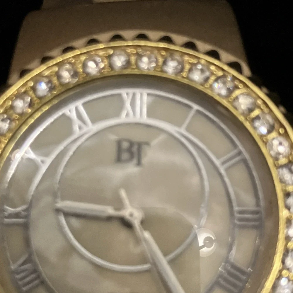 Bijoux Terner Womens Watch Mother of Pearl Face Gold Tone Crystal BT HR-805